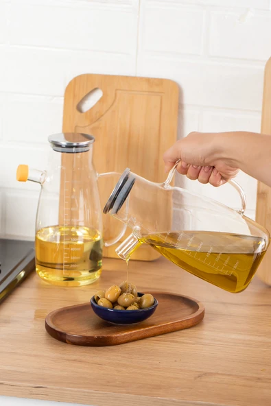 Porsima 2092 2li Metal Kapaklı Vakumlu Ölçekli Borosilikat Cam Yağdanlık Yağlık Sirkelik 1000+1000ml - Resim 3