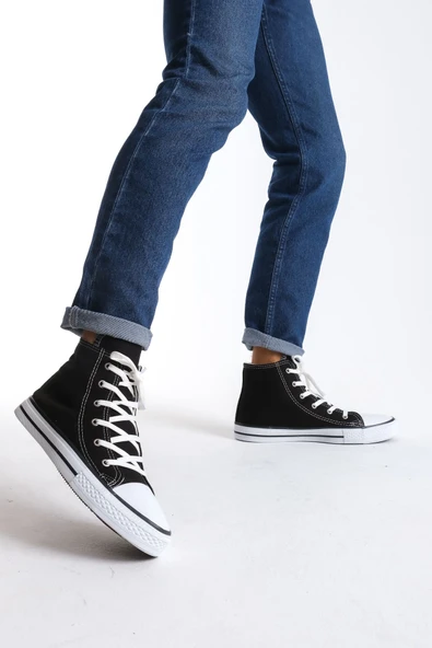 JY0423 AXE Bağcıklı Keten Kumaş Erkek Günlük Sneaker Ayakkabı KBT - Siyah - Resim 2