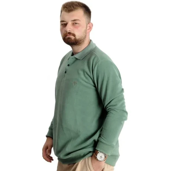 Büyük Beden Erkek Sweat Polo Selanik Nakışlı 20440 Çağla - 3