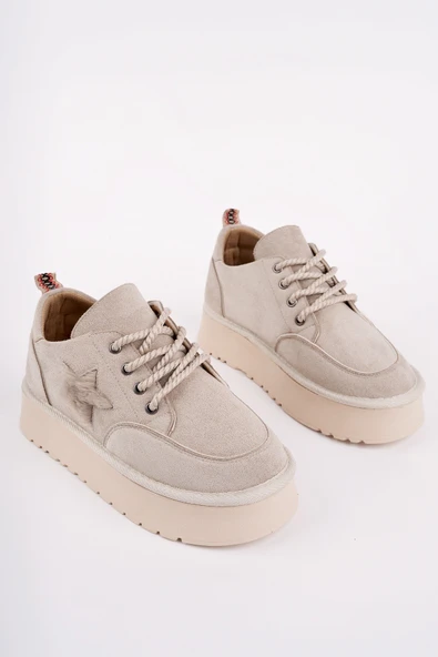 Muggo KOZMOS Kalın Taban Bağcıklı Yıldız Detaylı Kadın Kışlık Sneaker Spor Ayakkabı - 8