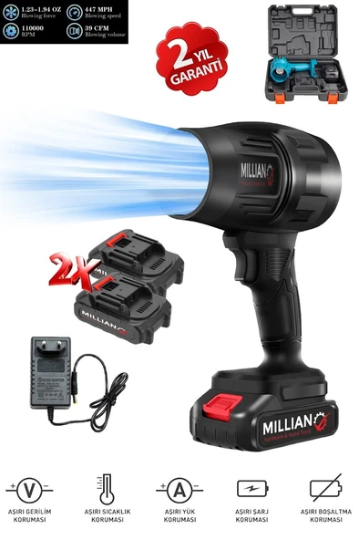 Çift Akülü Turbo Hava Üfleme - Şarjlı Jet Turbo Fan - Yaprak Toz Su Kar Temizleme Üfleme Makinesi