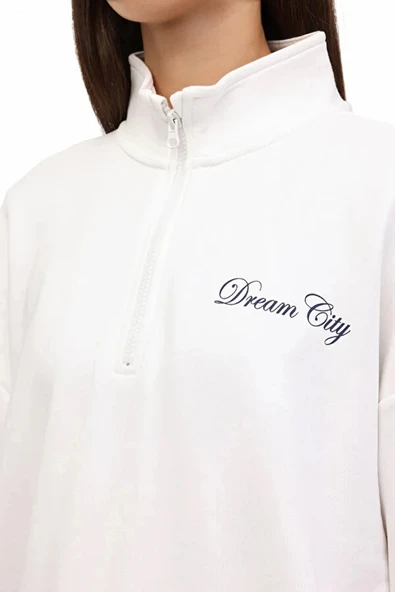 Kinetix 16ornia Bts-k4 Yarim Fermuarli Kadin Sweat - Ekru - Resim 4