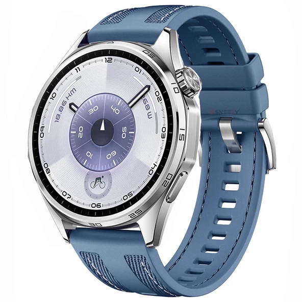 Sneezy Huawei Watch GT6 46mm ile Uyumlu Metal Tokalı Dikiş Detaylı Şık Dokuma Silikon Kordon  Mavi ürün görseli