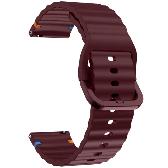 Huawei Watch GT6 46mm İle Uyumlu Dalga Desenli Tokalı Yumusaş Soft Silikon Kordon  Mürdüm - 3