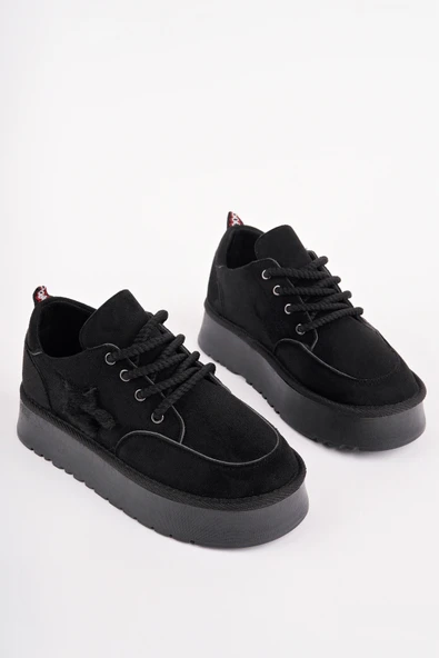 Muggo KOZMOS Kalın Taban Bağcıklı Yıldız Detaylı Kadın Kışlık Sneaker Spor Ayakkabı - 11