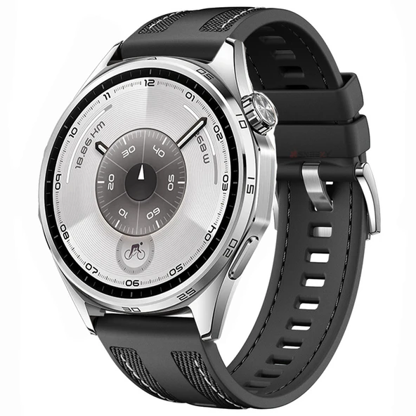 Sneezy Huawei Watch GT6 46mm ile Uyumlu Metal Tokalı Dikiş Detaylı Şık Dokuma Silikon Kordon  Siyah ürün görseli