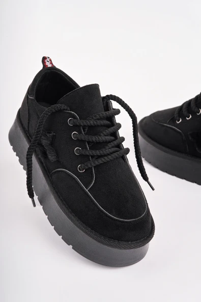 Muggo KOZMOS Kalın Taban Bağcıklı Yıldız Detaylı Kadın Kışlık Sneaker Spor Ayakkabı - 9