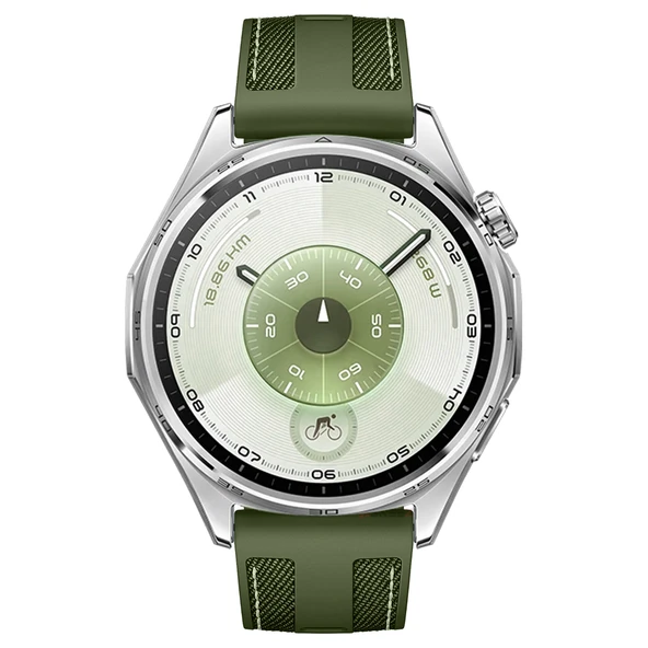 Sneezy Huawei Watch GT6 46mm ile Uyumlu Metal Tokalı Dikiş Detaylı Şık Dokuma Silikon Kordon  Haki - Resim 3