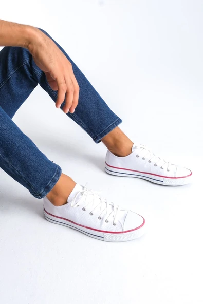 JY0422 Luke Bağcıklı Keten Kumaş Erkek Günlük Sneaker Ayakkabı KBT - Beyaz - Resim 2