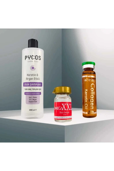 Mor Şampuan Destekli Saç Bakım seti Keratin Argan Etkili Mor Şampuan , XXXL, Collegen Keratin Serum - 1