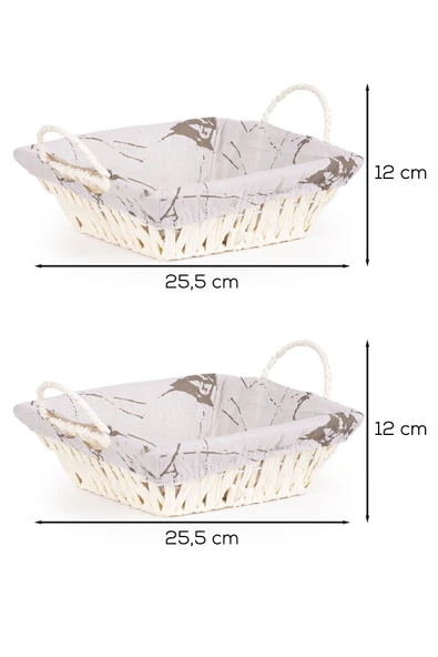 Porsima Mio-021 2Lİ Hasır Görünümlü Kulplu Kare Ekmek Sepeti Beyaz 25,5cm - 3