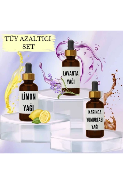 Tüy Azaltıcı Set Limon Yağı 20 ml + Lavanta Yağı 20 ml + Karınca Yumurtası Yağı 20 ml ürün görseli