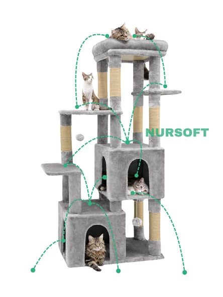 Çok Katlı Ponponlu Tırmalamalı Teraslı Lüx Kedi Oyun Evi Nursoft-0108 - Resim 3