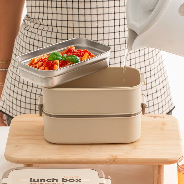 Porsima 1612 Isı Yalıtımlı Paslanmaz Çelik 3 Katlı 4 Bölmeli Vakumlu Yemek Termosu Beslenme Kutusu Taşınabilir Lunch Box Sefer Tası - Resim 2