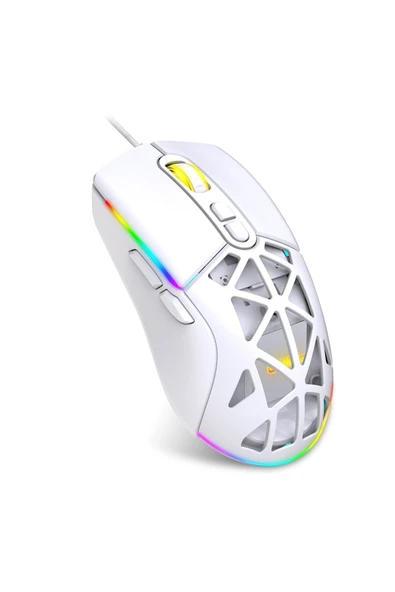 Claw's Nexus X1 12800 Dpi Wide RGB Özel ABS Doku, Claw's Reflex Örgü Kablolu & Değiştirilebilir Kapaklı Gaming Mouse - Beyaz - 5