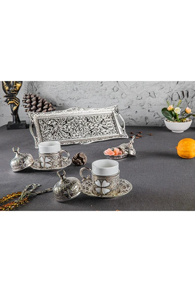 YONCA 2 Lİ KAHVE DAMAT FİNCAN SETİ GÜMÜŞ - 2
