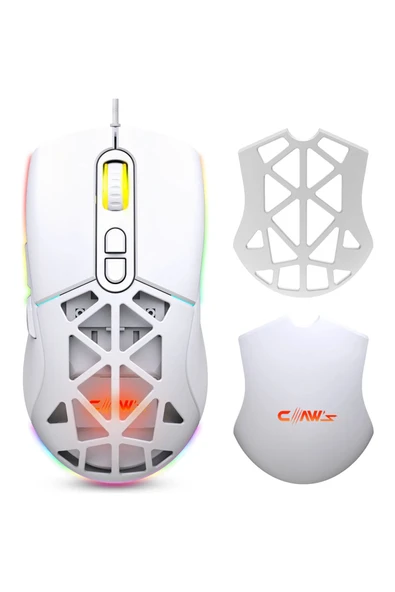 Claw's Nexus X1 12800 Dpi Wide RGB Özel ABS Doku, Claw's Reflex Örgü Kablolu & Değiştirilebilir Kapaklı Gaming Mouse - Beyaz