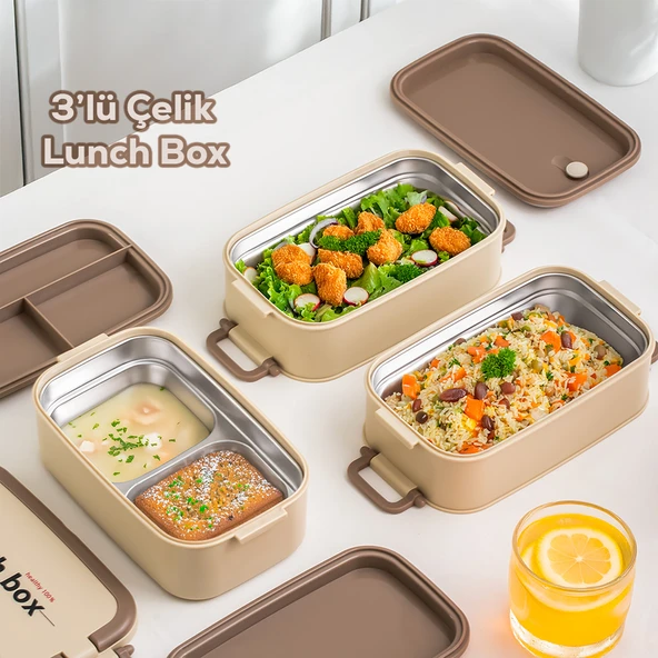 Porsima 1612 Isı Yalıtımlı Paslanmaz Çelik 3 Katlı 4 Bölmeli Vakumlu Yemek Termosu Beslenme Kutusu Taşınabilir Lunch Box Sefer Tası ürün görseli 1