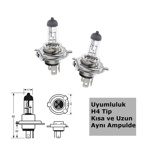 H4 %160 Fazla Işık Halojen Ampul 60W/55W  2 Adet ürün görseli