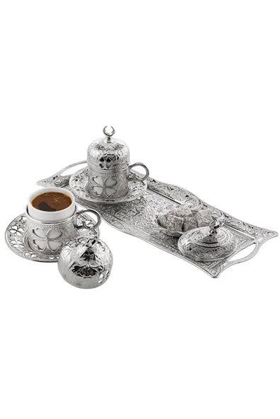 YONCA 2 Lİ KAHVE DAMAT FİNCAN SETİ GÜMÜŞ - 3