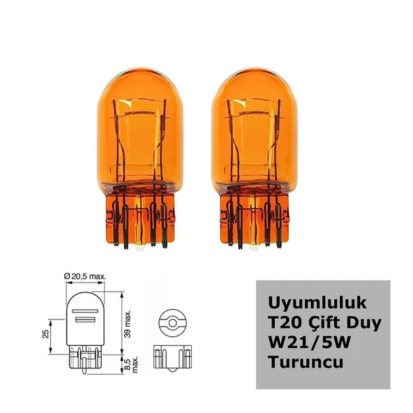 WY21 Tip 5W Çift Duylu Turuncu Halojen Ampul 12V 2 Adet ürün görseli