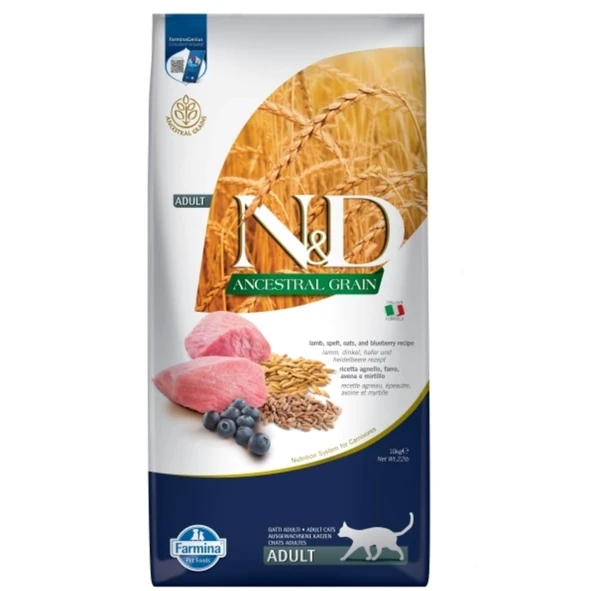 N&D Ancestral Grain Kuzu Etli ve Yaban Mersinli Ata Tahıllı Yetişkin Kedi Maması 10 Kg - 1