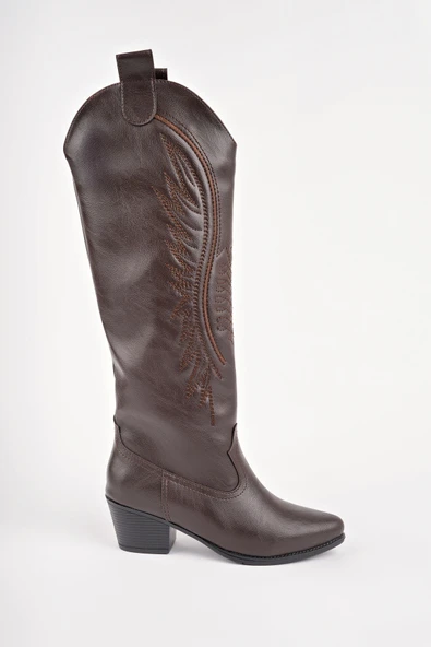 Muggo RODEO Dikiş Detaylı Kalın Topuklu Kovboy Kadın Çizme - 3