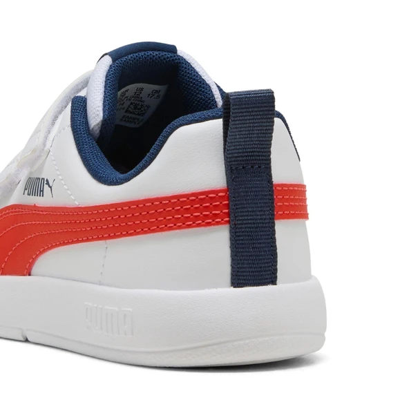 Puma Courtflex V3 V PS-White-Fierce Red-Blue Çocuk Ayakkabı-Beyaz - Resim 6