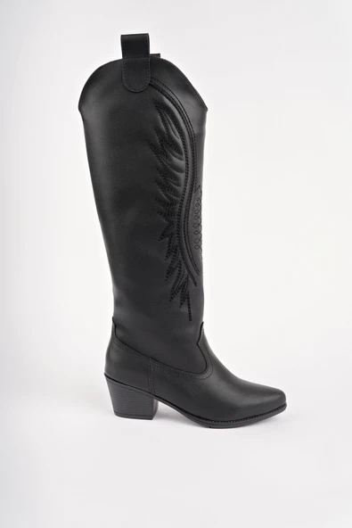 Muggo RODEO Dikiş Detaylı Kalın Topuklu Kovboy Kadın Çizme - 9