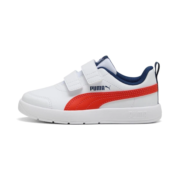 Puma Courtflex V3 V PS-White-Fierce Red-Blue Çocuk Ayakkabı-Beyaz - Resim 3