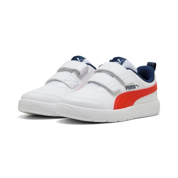 Puma Courtflex V3 V PS-White-Fierce Red-Blue Çocuk Ayakkabı-Beyaz ürün görseli 1