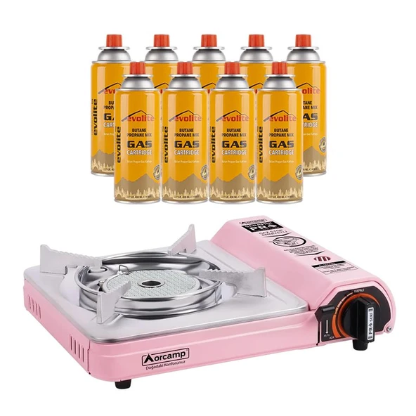 Orcamp Seramik Pro Portatif Kamp Ocağı Pembe + 9 Evolite 227 gr Gaz Kartuşu EVO-008-A8 ürün görseli