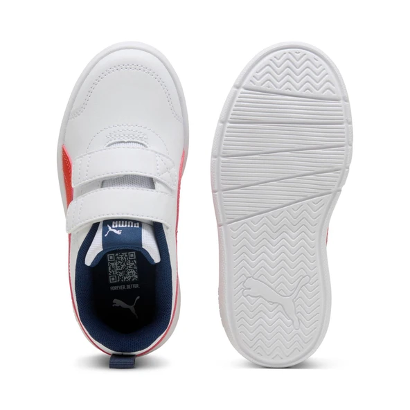Puma Courtflex V3 V PS-White-Fierce Red-Blue Çocuk Ayakkabı-Beyaz - Resim 2