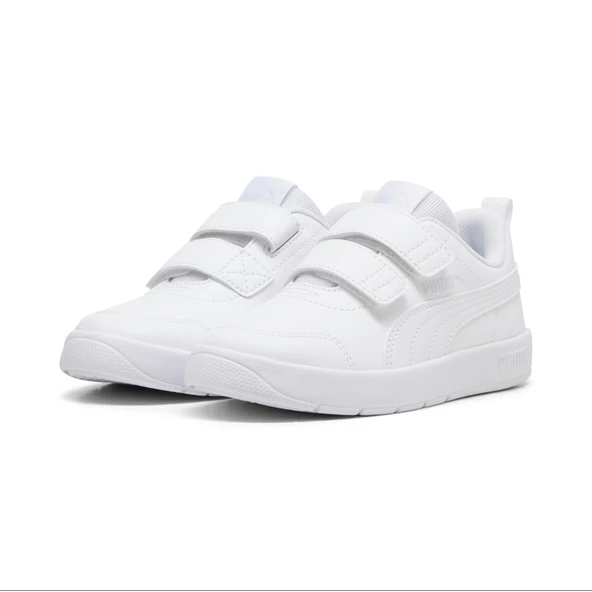 Puma Courtflex V3 V PS-White-White-Silver Mist Çocuk Ayakkabı-Beyaz ürün görseli 1