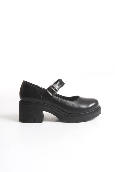 K-708 Siyah Kırışık Rugan Tokalı Yüksek Tabanlı Loafer Ayakkabı - 5