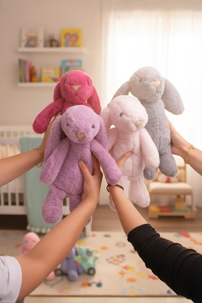 Yumuşacık Peluş Tavşan Hediyelik Bebek Uyku ve Oyun Arkadaşı 45 cm Oyuncak - 8