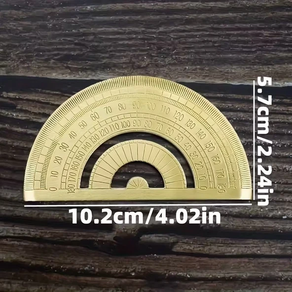 Altın Pirinç 180 Derece Yarım Daire Açı Ölçüm Aracı, Hassas Geometrik Cetvel - Resim 3