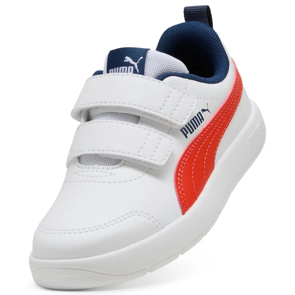 Puma Courtflex V3 V PS-White-Fierce Red-Blue Çocuk Ayakkabı-Beyaz - Resim 5