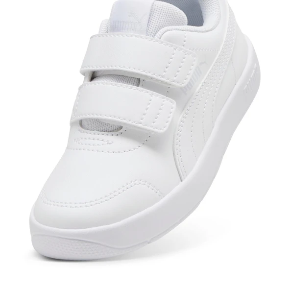 Puma Courtflex V3 V PS-White-White-Silver Mist Çocuk Ayakkabı-Beyaz - Resim 4