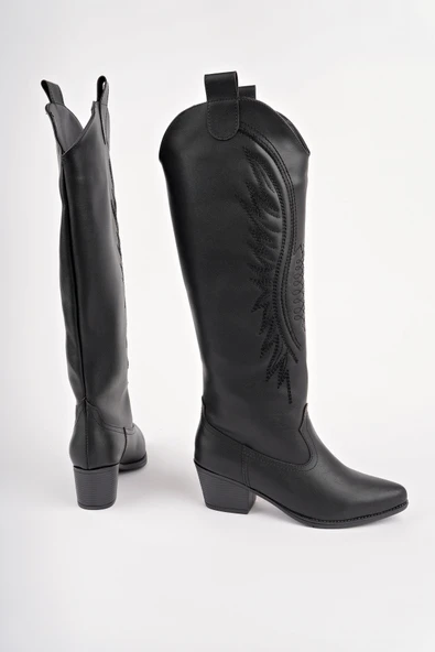 Muggo RODEO Dikiş Detaylı Kalın Topuklu Kovboy Kadın Çizme - 7