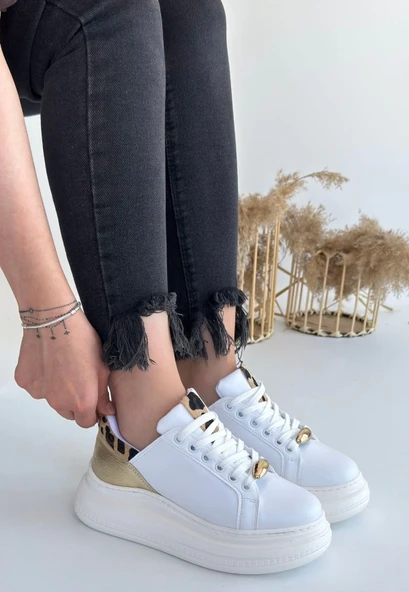 Gasta Beyaz Cilt Sarı Detaylı Bağcıklı Spor Ayakkabı - Resim 3