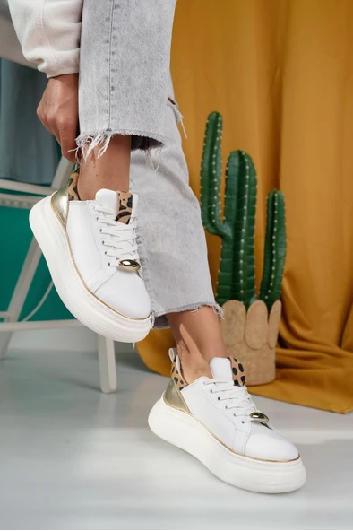 Jista Beyaz Cilt Bağcıklı Spor Ayakkabı - Resim 3