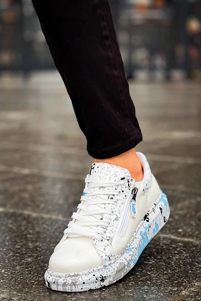 KB-02 Kuback Bağcıklı Crocodile Beyaz Mavi Günlük Erkek Ayakkabı - Resim 5