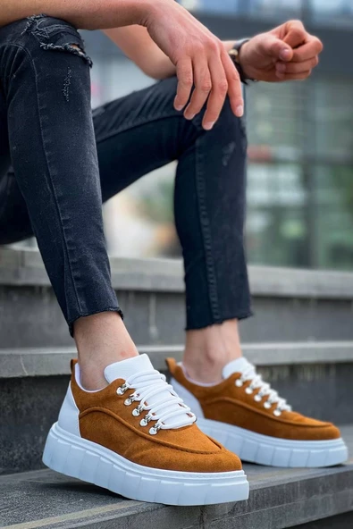 KB-X10 Kuback Taba Süet Beyaz Yüksek Taban Günlük Spor Ayakkabı - Resim 12