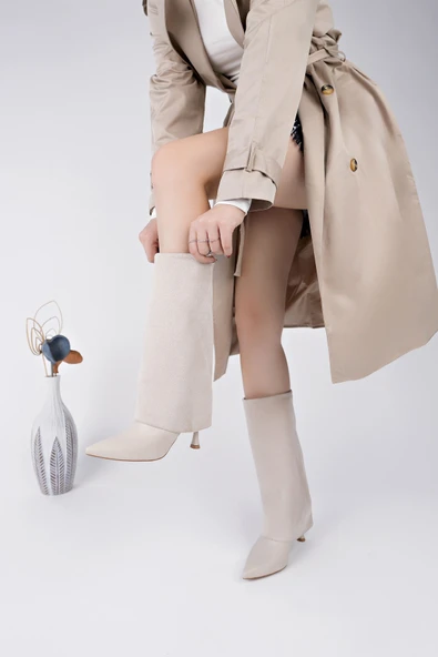 Muggo CATİE Süet Sivri Burun İnce Topuklu Kadın Çizme - 11