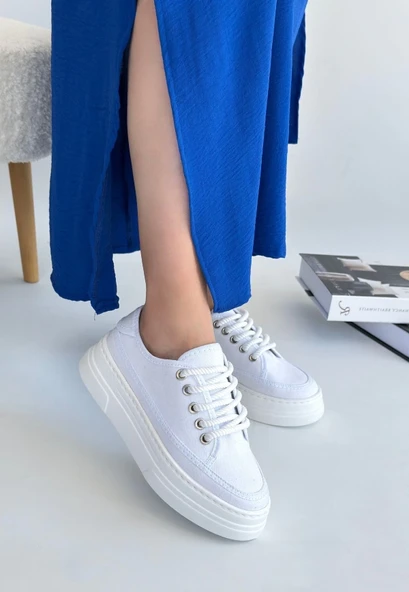 Carin Beyaz Keten Bağcıklı Spor Ayakkabı - Resim 7