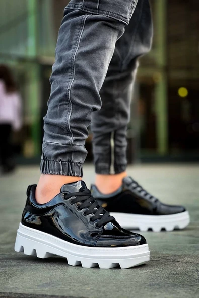 KB-056 Kuback Siyah Rugan Beyaz Yüksek Taban Günlük Spor Ayakkabı - Resim 2