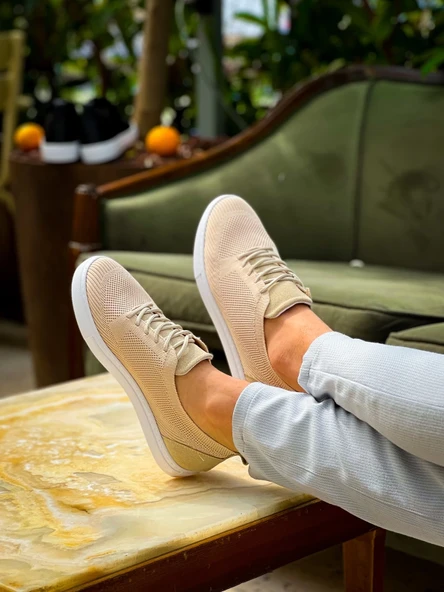 KB-101 Kuback Bej Triko Bağcıklı Günlük Erkek Ayakkabı - Resim 2