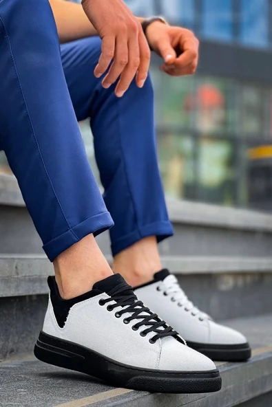 KB-X204 Kuback Beyaz Siyah Keten Siyah Yüksek Taban Günlük Erkek Spor Ayakkabı ürün görseli