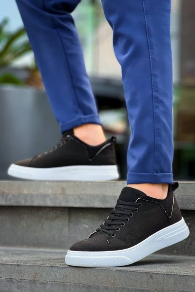 KB-X204 Kuback Siyah Keten Beyaz Yüksek Taban Günlük Erkek Spor Ayakkabı - Resim 6